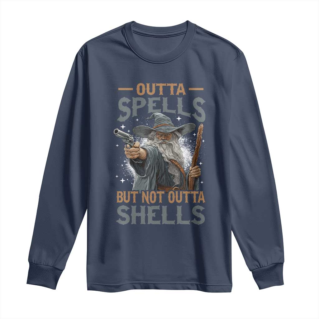 Outta Spells But Not Outta Shells Long Sleeve Shirt Funny Fantasy Meme TS11 Navy Print Your Wear