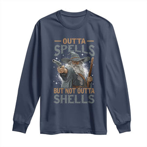 Outta Spells But Not Outta Shells Long Sleeve Shirt Funny Fantasy Meme TS11 Navy Print Your Wear
