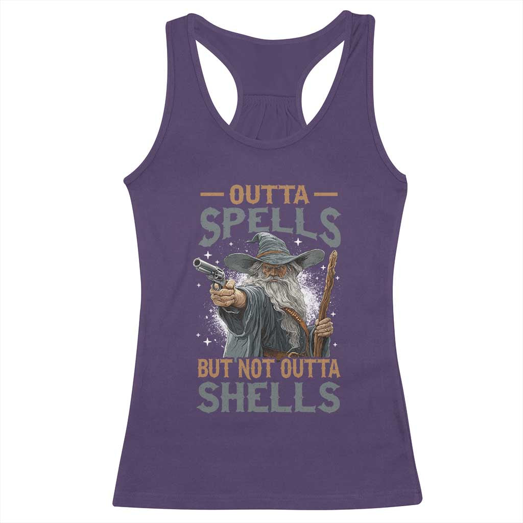 Outta Spells But Not Outta Shells Racerback Tank Top Funny Fantasy Meme TS11 Purple Print Your Wear