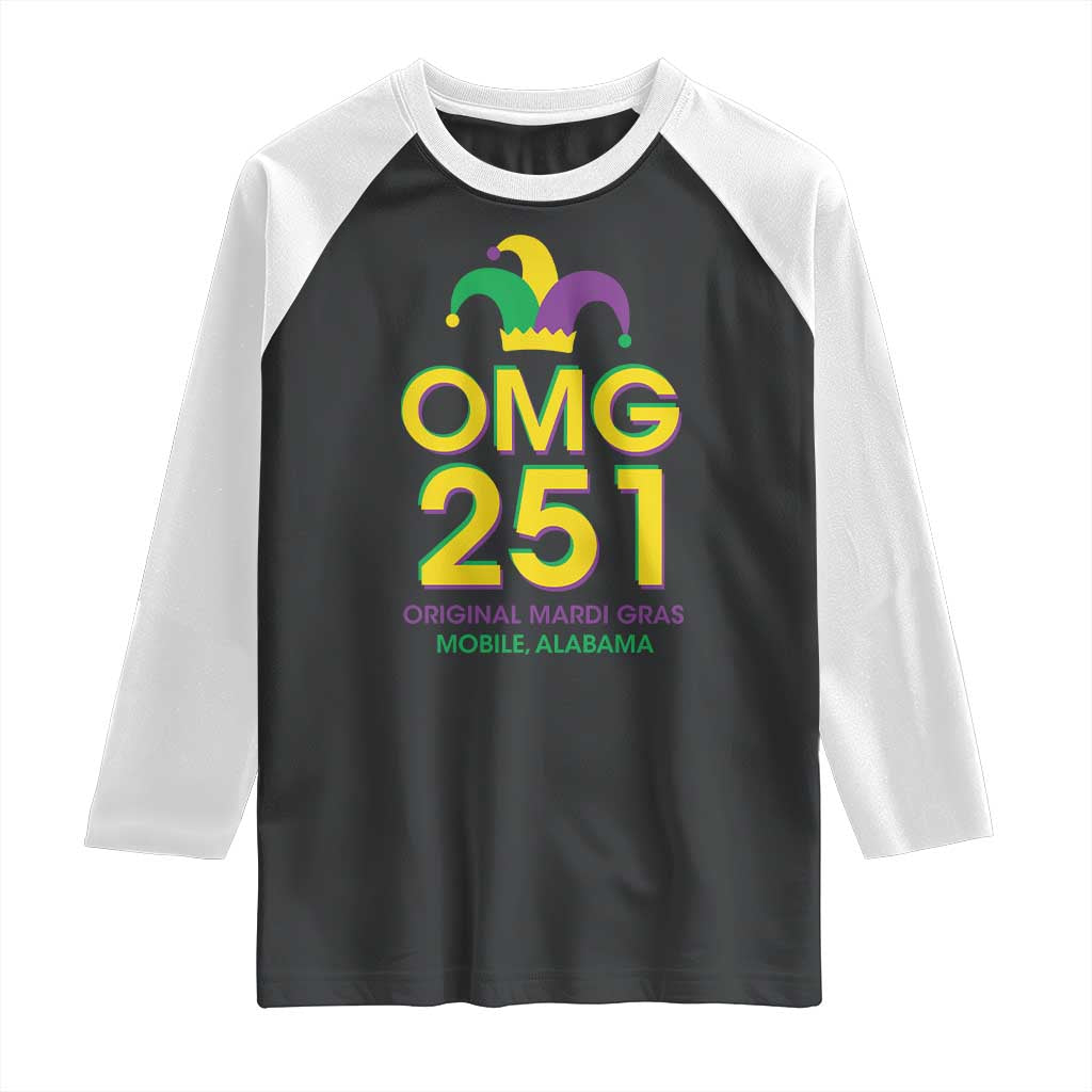 Funny Mardi Gras In Mobile Alabama Raglan Shirt OMG 251 Original Mardi Gras Jester Hat TS11 Black White Print Your Wear
