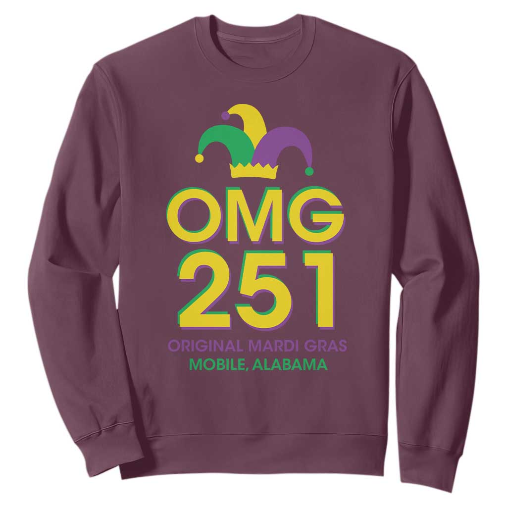 Funny Mardi Gras In Mobile Alabama Sweatshirt OMG 251 Original Mardi Gras Jester Hat TS11 Maroon Print Your Wear