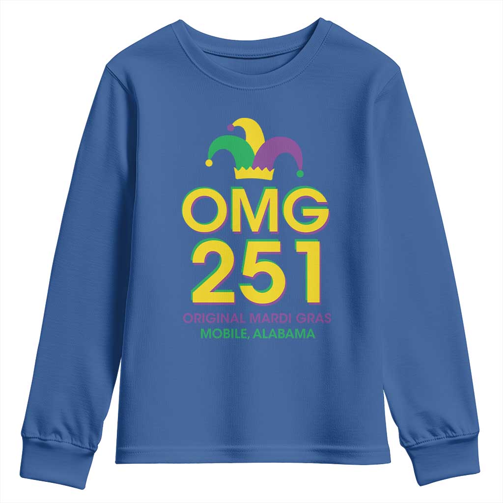 Funny Mardi Gras In Mobile Alabama Youth Sweatshirt OMG 251 Original Mardi Gras Jester Hat TS11 Royal Blue Print Your Wear