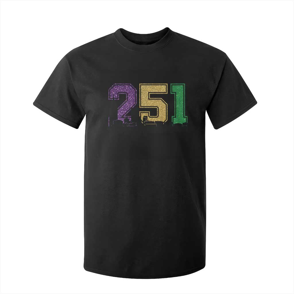 Funny Mardi Gras Mobile Alabama T Shirt For Kid 251 Skyline Area Code Glitter Print TS11 Black Print Your Wear