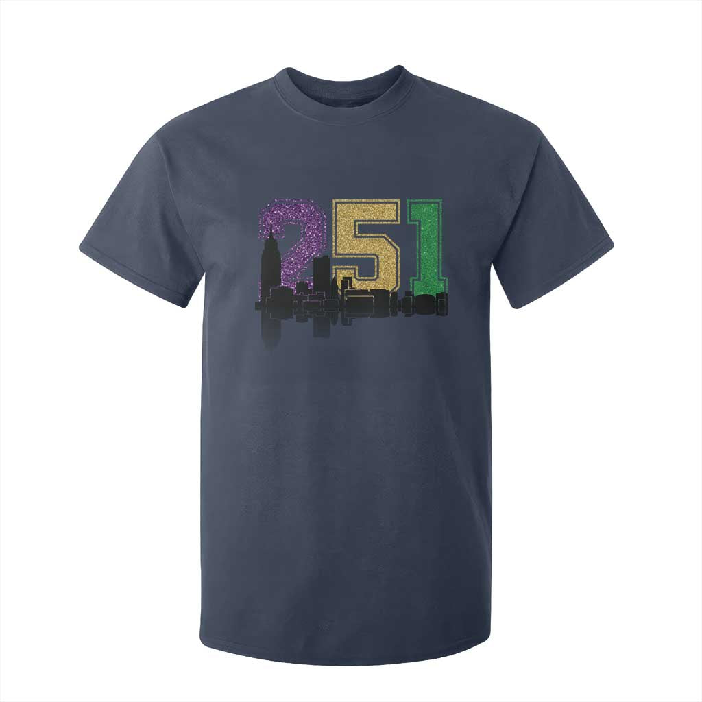 Funny Mardi Gras Mobile Alabama T Shirt For Kid 251 Skyline Area Code Glitter Print TS11 Navy Print Your Wear