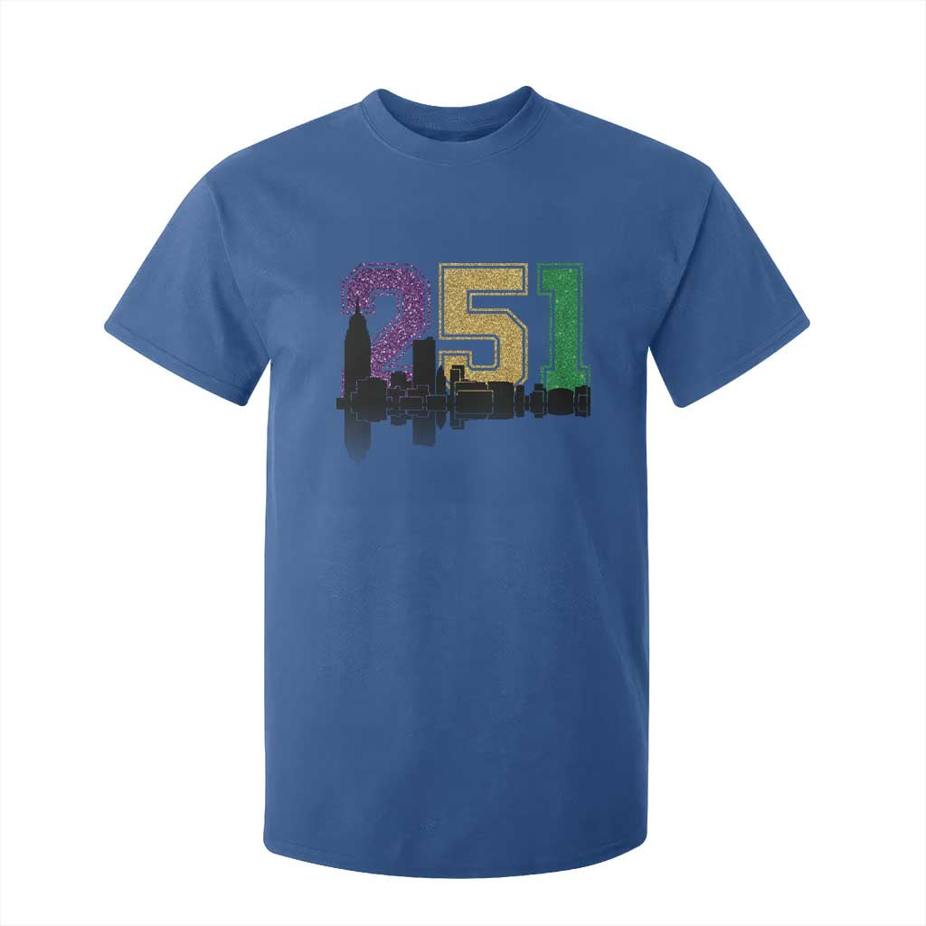 Funny Mardi Gras Mobile Alabama T Shirt For Kid 251 Skyline Area Code Glitter Print TS11 Royal Blue Print Your Wear