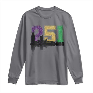 Funny Mardi Gras Mobile Alabama Long Sleeve Shirt 251 Skyline Area Code Glitter Print TS11 Charcoal Print Your Wear