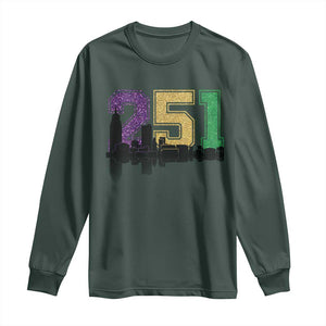 Funny Mardi Gras Mobile Alabama Long Sleeve Shirt 251 Skyline Area Code Glitter Print TS11 Dark Forest Green Print Your Wear