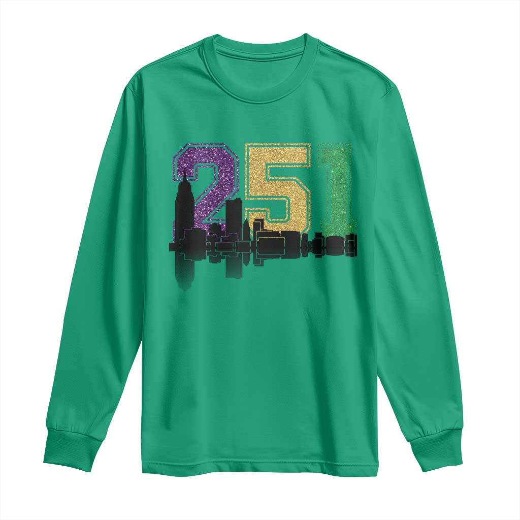 Funny Mardi Gras Mobile Alabama Long Sleeve Shirt 251 Skyline Area Code Glitter Print TS11 Irish Green Print Your Wear