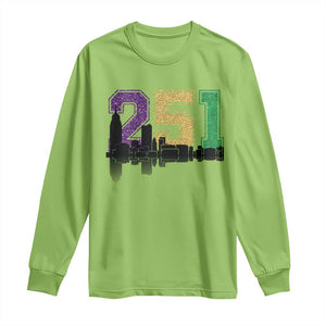 Funny Mardi Gras Mobile Alabama Long Sleeve Shirt 251 Skyline Area Code Glitter Print TS11 Lime Print Your Wear