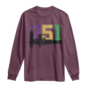 Funny Mardi Gras Mobile Alabama Long Sleeve Shirt 251 Skyline Area Code Glitter Print TS11 Maroon Print Your Wear