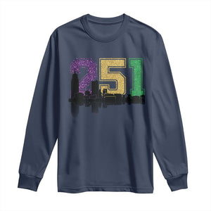 Funny Mardi Gras Mobile Alabama Long Sleeve Shirt 251 Skyline Area Code Glitter Print TS11 Navy Print Your Wear