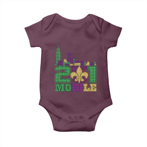 Funny Mardi Gras Mobile Alabama 251 Baby Onesie Skyline Area Code Glitter Print TS11 Maroon Print Your Wear