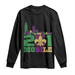 Funny Mardi Gras Mobile Alabama 251 Long Sleeve Shirt Skyline Area Code Glitter Print TS11 Black Print Your Wear