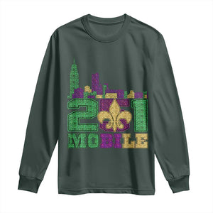 Funny Mardi Gras Mobile Alabama 251 Long Sleeve Shirt Skyline Area Code Glitter Print TS11 Dark Forest Green Print Your Wear