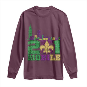 Funny Mardi Gras Mobile Alabama 251 Long Sleeve Shirt Skyline Area Code Glitter Print TS11 Maroon Print Your Wear