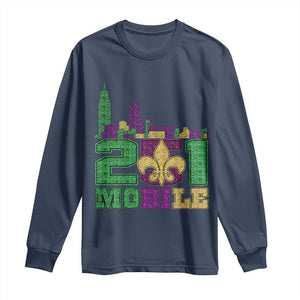 Funny Mardi Gras Mobile Alabama 251 Long Sleeve Shirt Skyline Area Code Glitter Print TS11 Navy Print Your Wear