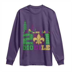 Funny Mardi Gras Mobile Alabama 251 Long Sleeve Shirt Skyline Area Code Glitter Print TS11 Purple Print Your Wear