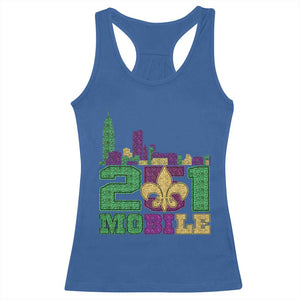 Funny Mardi Gras Mobile Alabama 251 Racerback Tank Top Skyline Area Code Glitter Print TS11 Royal Blue Print Your Wear