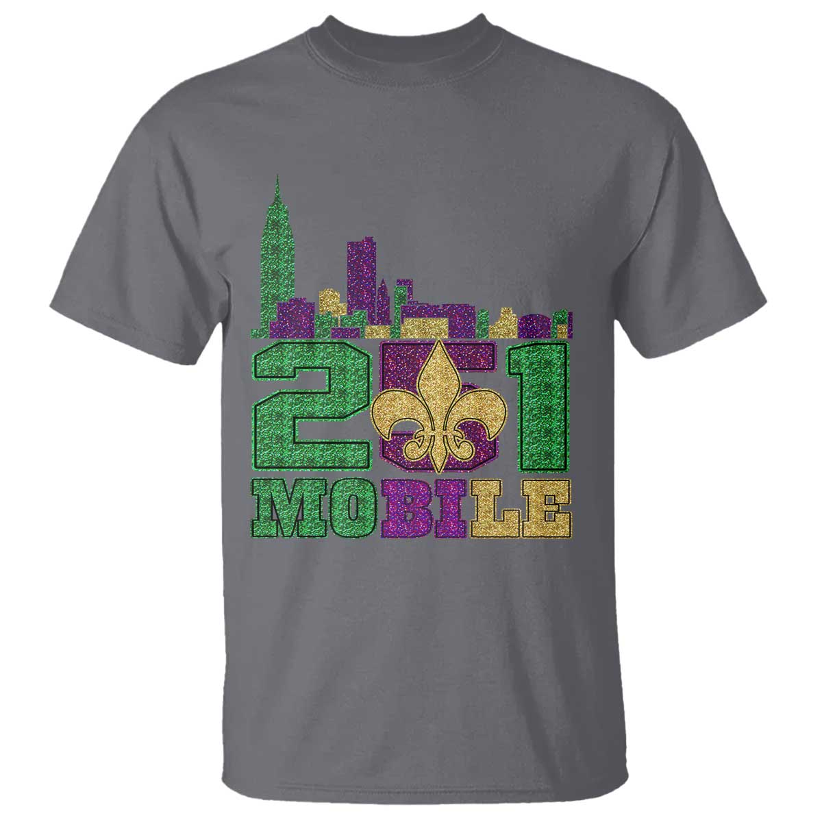 Funny Mardi Gras Mobile Alabama 251 T Shirt Skyline Area Code Glitter Print TS11 Charcoal Print Your Wear