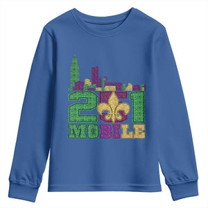 Funny Mardi Gras Mobile Alabama 251 Youth Sweatshirt Skyline Area Code Glitter Print TS11 Royal Blue Print Your Wear