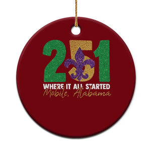 Funny Mardi Gras Mobile Alabama 251 Ceramic Ornament Where It All Started Area Code Glitter Print TS11 1pc Red Print Your Wear