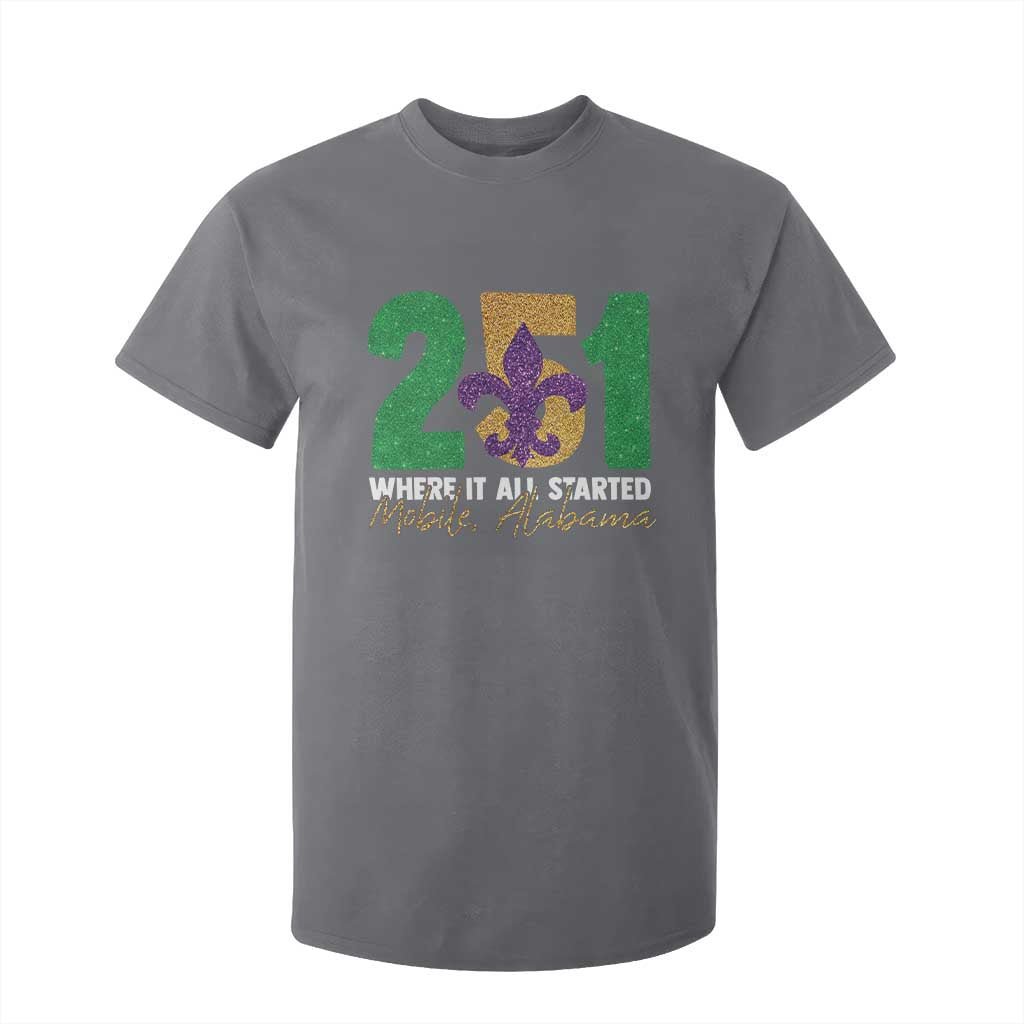 Funny Mardi Gras Mobile Alabama 251 T Shirt For Kid Where It All Started Area Code Glitter Print TS11 Charcoal Print Your Wear