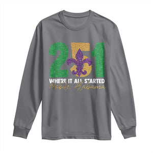 Funny Mardi Gras Mobile Alabama 251 Long Sleeve Shirt Where It All Started Area Code Glitter Print TS11 Charcoal Print Your Wear