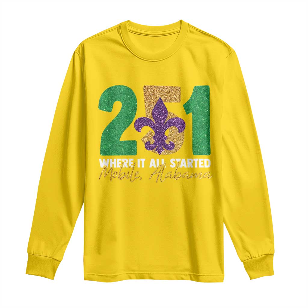 Funny Mardi Gras Mobile Alabama 251 Long Sleeve Shirt Where It All Started Area Code Glitter Print TS11 Daisy Print Your Wear
