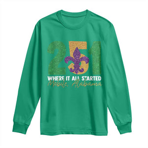 Funny Mardi Gras Mobile Alabama 251 Long Sleeve Shirt Where It All Started Area Code Glitter Print TS11 Irish Green Print Your Wear