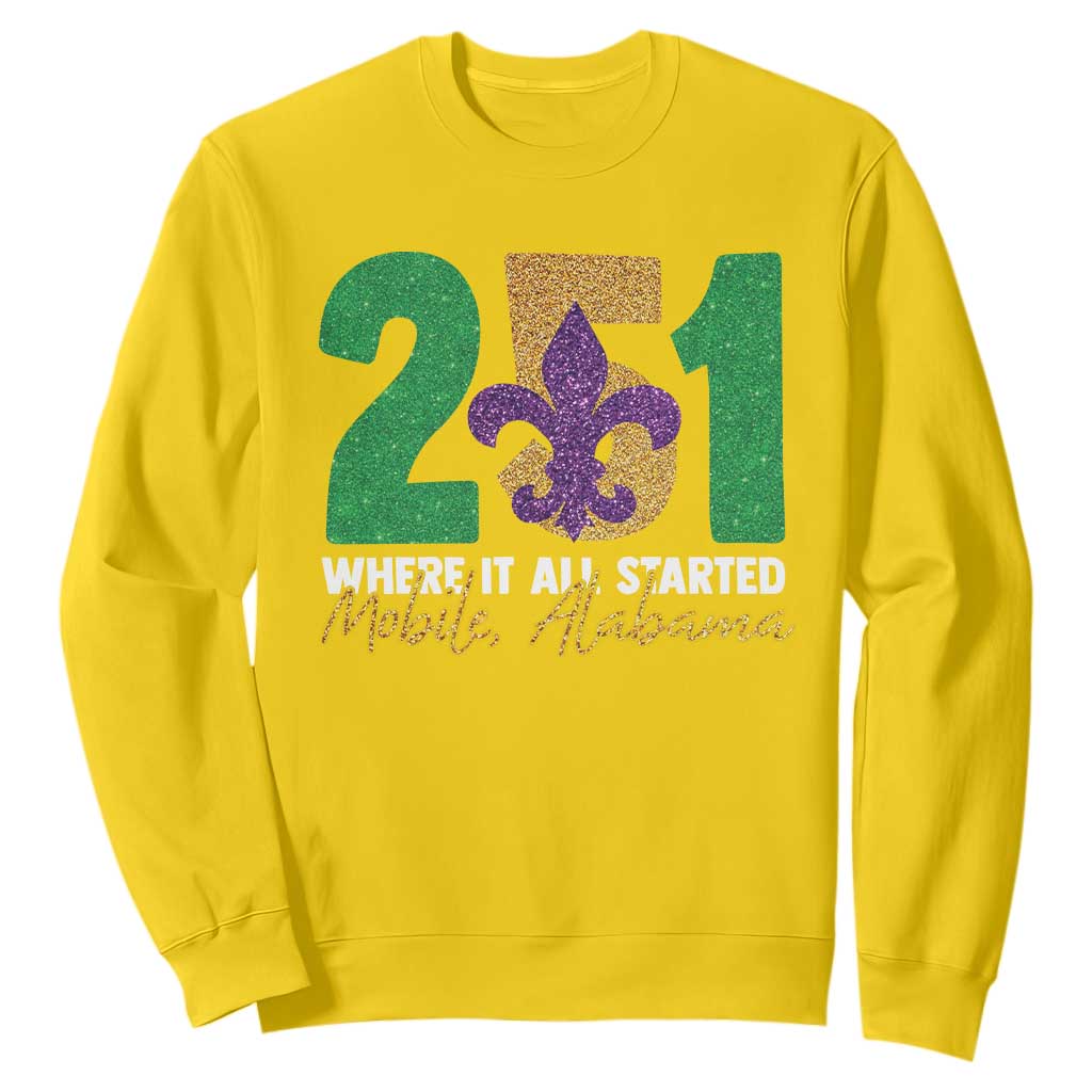 Funny Mardi Gras Mobile Alabama 251 Sweatshirt Where It All Started Area Code Glitter Print TS11 Daisy Print Your Wear