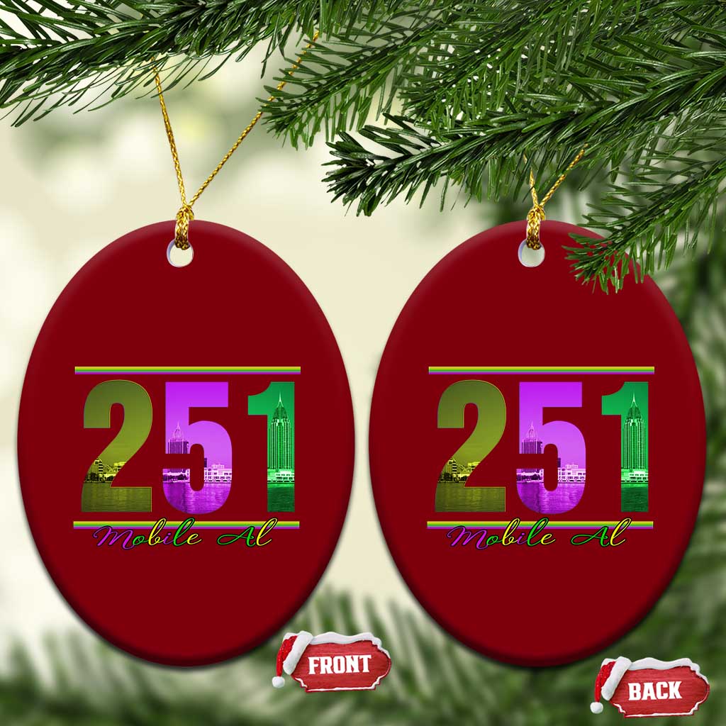 Funny Mardi Gras In Mobile Alabama 251 Ceramic Ornament Skyline Area Code TS11 Print Your Wear