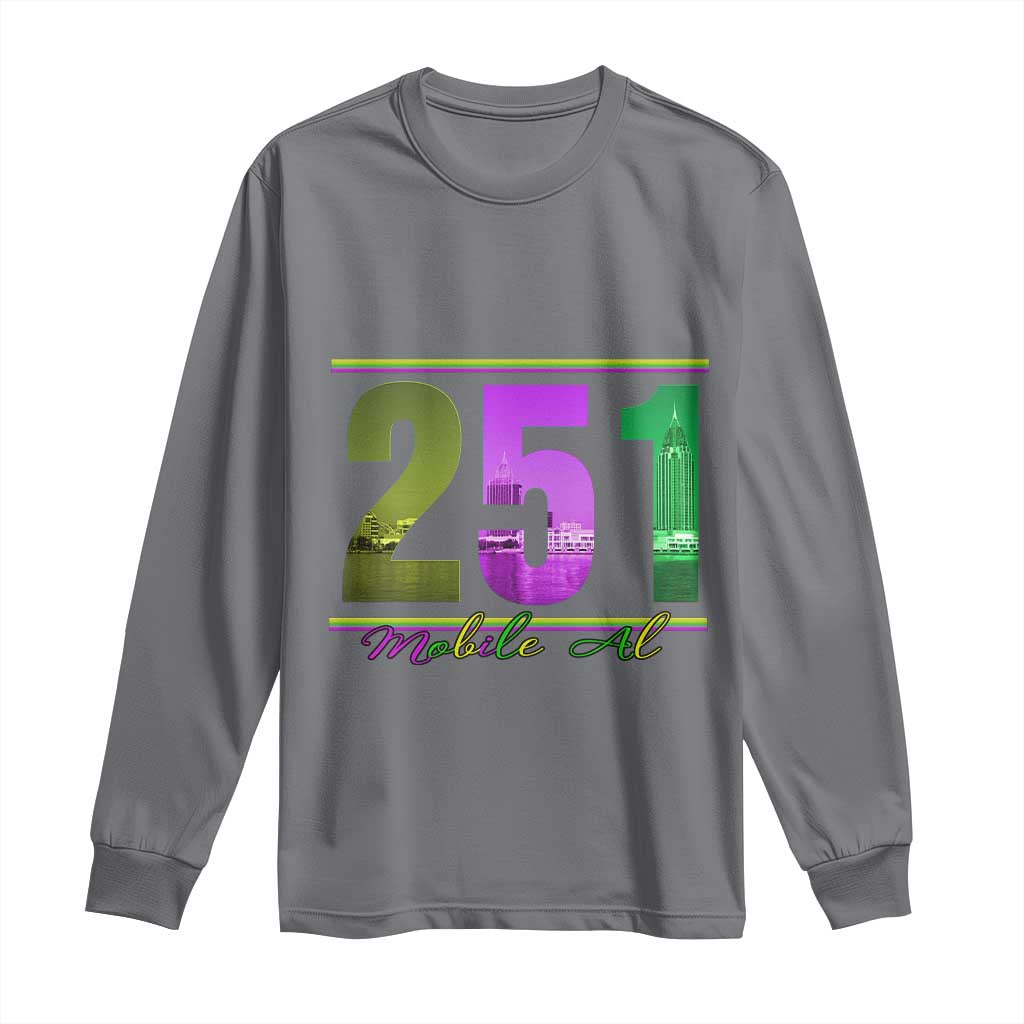 Funny Mardi Gras In Mobile Alabama 251 Long Sleeve Shirt Skyline Area Code TS11 Charcoal Print Your Wear