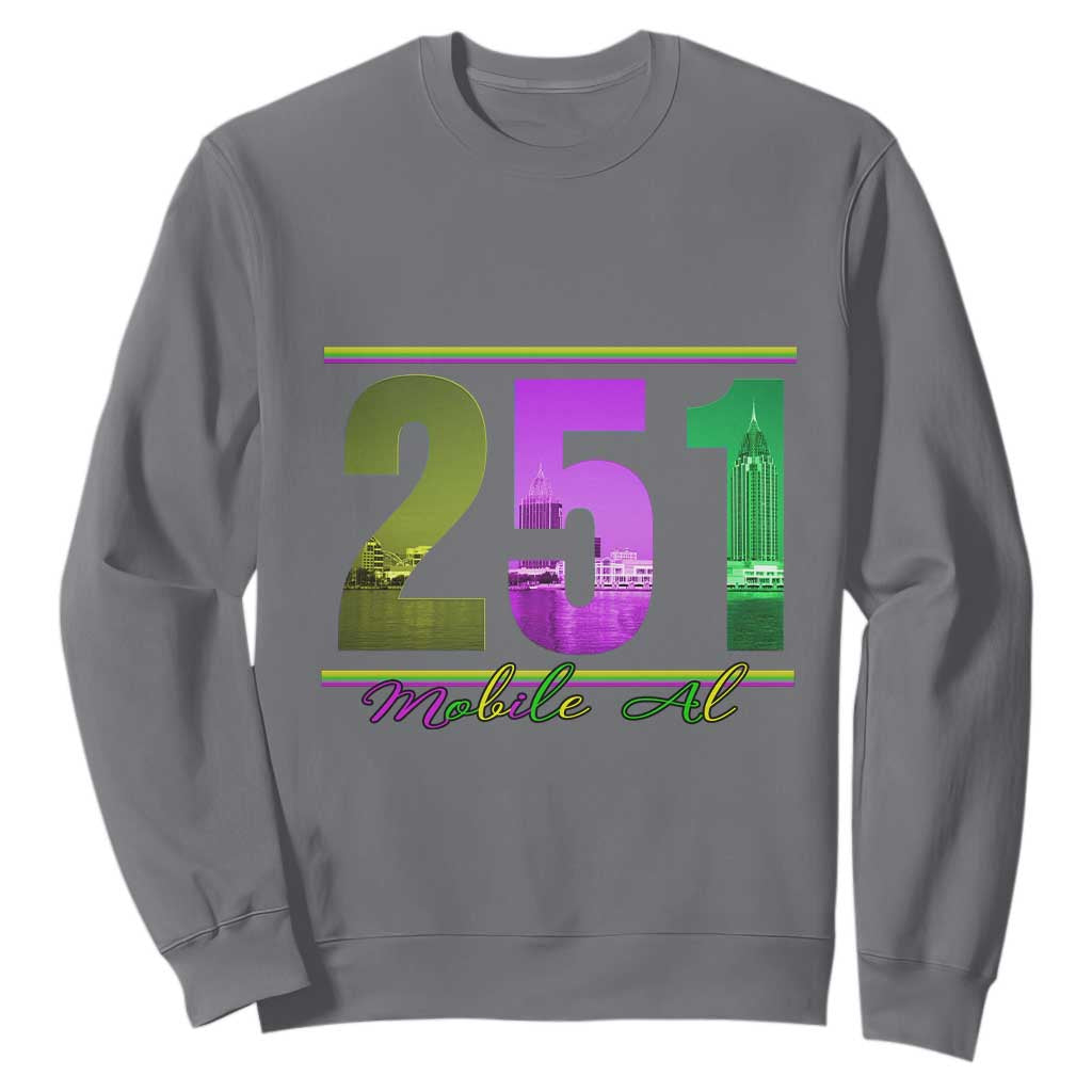 Funny Mardi Gras In Mobile Alabama 251 Sweatshirt Skyline Area Code TS11 Charcoal Print Your Wear