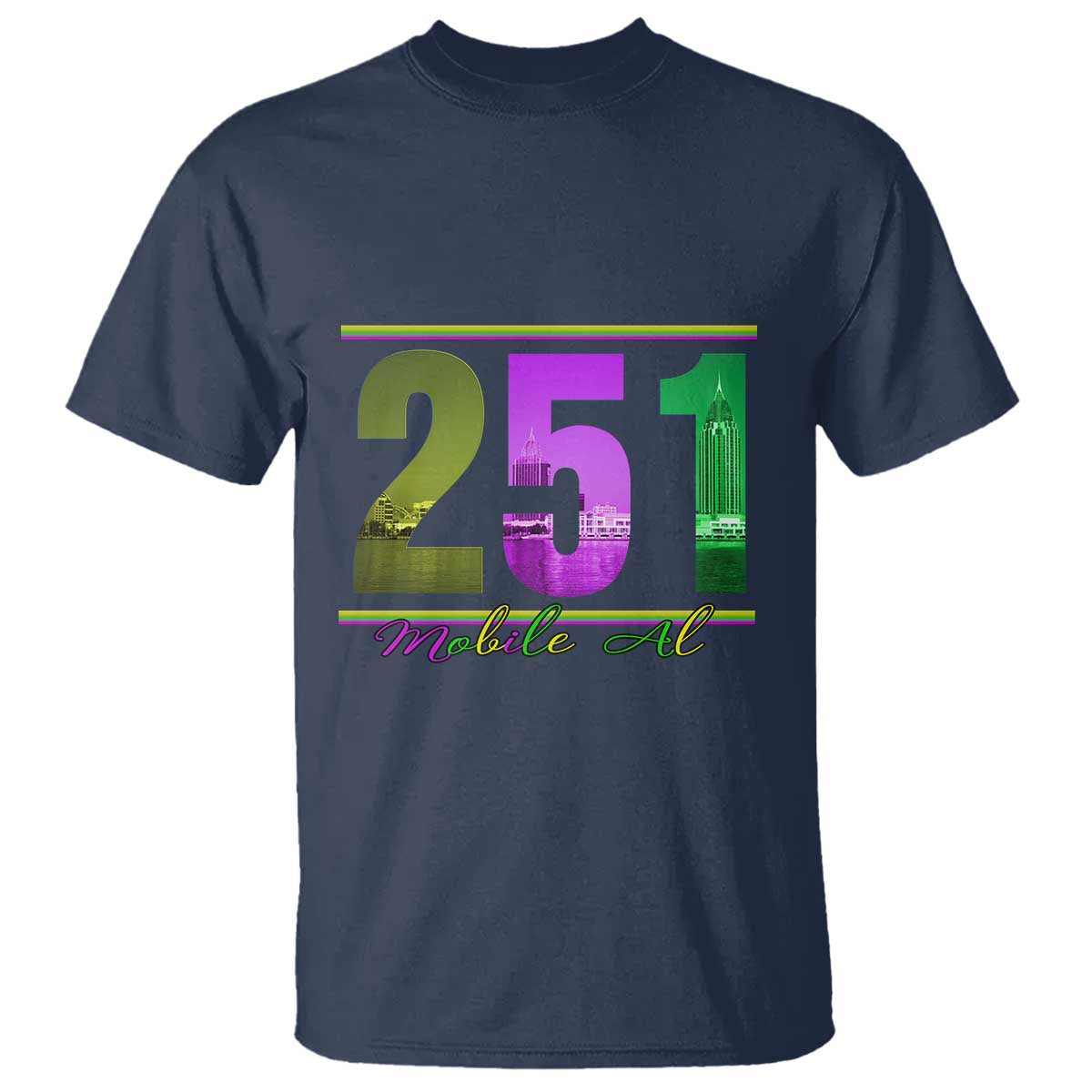 Funny Mardi Gras In Mobile Alabama 251 T Shirt Skyline Area Code TS11 Navy Print Your Wear