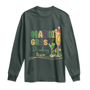 Funny Mardi Gras Drinking Team Long Sleeve Shirt Cocktails Wine Crawfish Beads Glitter Print TS11 Dark Forest Green Print Your Wear