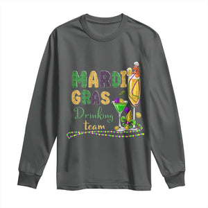 Funny Mardi Gras Drinking Team Long Sleeve Shirt Cocktails Wine Crawfish Beads Glitter Print TS11 Dark Heather Print Your Wear