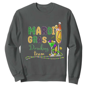 Funny Mardi Gras Drinking Team Sweatshirt Cocktails Wine Crawfish Beads Glitter Print TS11 Dark Heather Print Your Wear