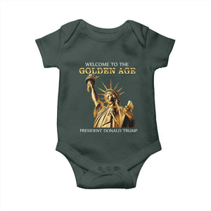 Funny Trump 2025 Welcome To The Golden Age Baby Onesie Golden Statue Of Liberty TS11 Dark Forest Green Print Your Wear