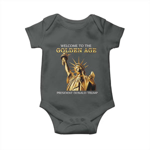 Funny Trump 2025 Welcome To The Golden Age Baby Onesie Golden Statue Of Liberty TS11 Dark Heather Print Your Wear