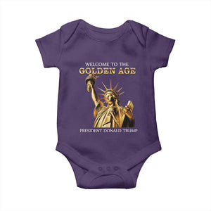 Funny Trump 2025 Welcome To The Golden Age Baby Onesie Golden Statue Of Liberty TS11 Purple Print Your Wear