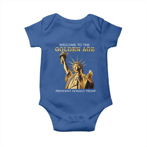 Funny Trump 2025 Welcome To The Golden Age Baby Onesie Golden Statue Of Liberty TS11 Royal Blue Print Your Wear