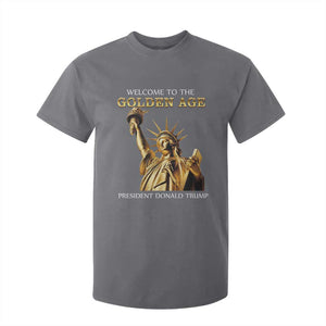 Funny Trump 2025 Welcome To The Golden Age T Shirt For Kid Golden Statue Of Liberty TS11 Charcoal Print Your Wear