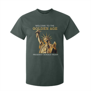 Funny Trump 2025 Welcome To The Golden Age T Shirt For Kid Golden Statue Of Liberty TS11 Dark Forest Green Print Your Wear