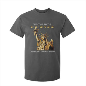 Funny Trump 2025 Welcome To The Golden Age T Shirt For Kid Golden Statue Of Liberty TS11 Dark Heather Print Your Wear