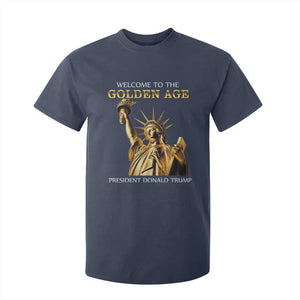 Funny Trump 2025 Welcome To The Golden Age T Shirt For Kid Golden Statue Of Liberty TS11 Navy Print Your Wear