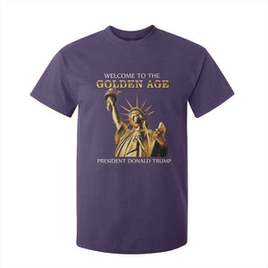 Funny Trump 2025 Welcome To The Golden Age T Shirt For Kid Golden Statue Of Liberty TS11 Purple Print Your Wear