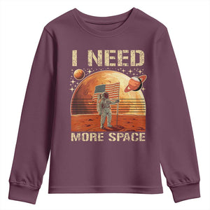 Funny Trump Mars 2025 Youth Sweatshirt I Need More Space American Flag Astronauts Space TS11 Maroon Print Your Wear