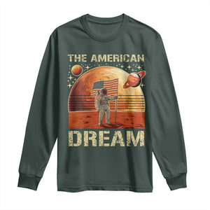 Funny Trump Mars 2025 Long Sleeve Shirt The American Dream American Flag Astronauts Space TS11 Dark Forest Green Print Your Wear