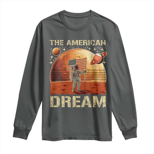 Funny Trump Mars 2025 Long Sleeve Shirt The American Dream American Flag Astronauts Space TS11 Dark Heather Print Your Wear