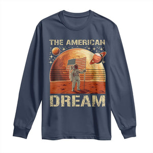 Funny Trump Mars 2025 Long Sleeve Shirt The American Dream American Flag Astronauts Space TS11 Navy Print Your Wear